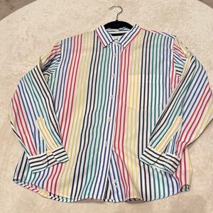 Talbots rainbow striped starched button up